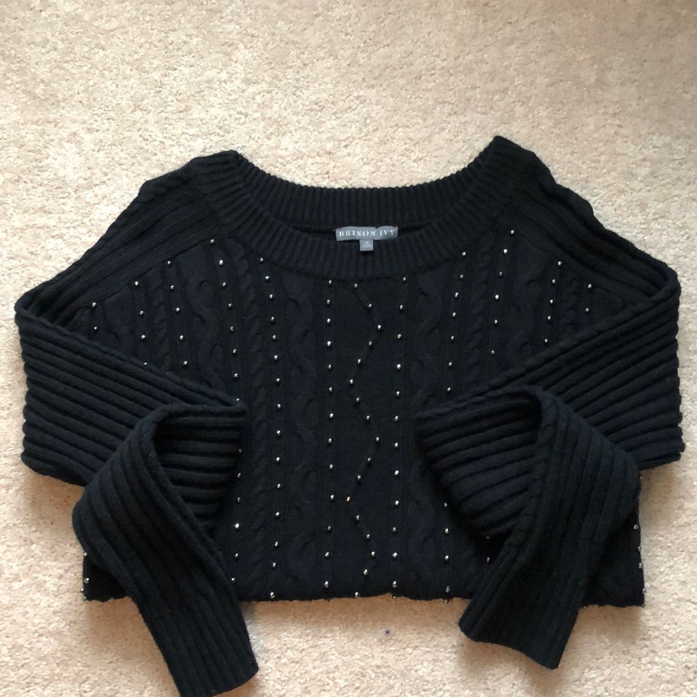 Brixon Ivy Black Cable Front Sweater w bead detail